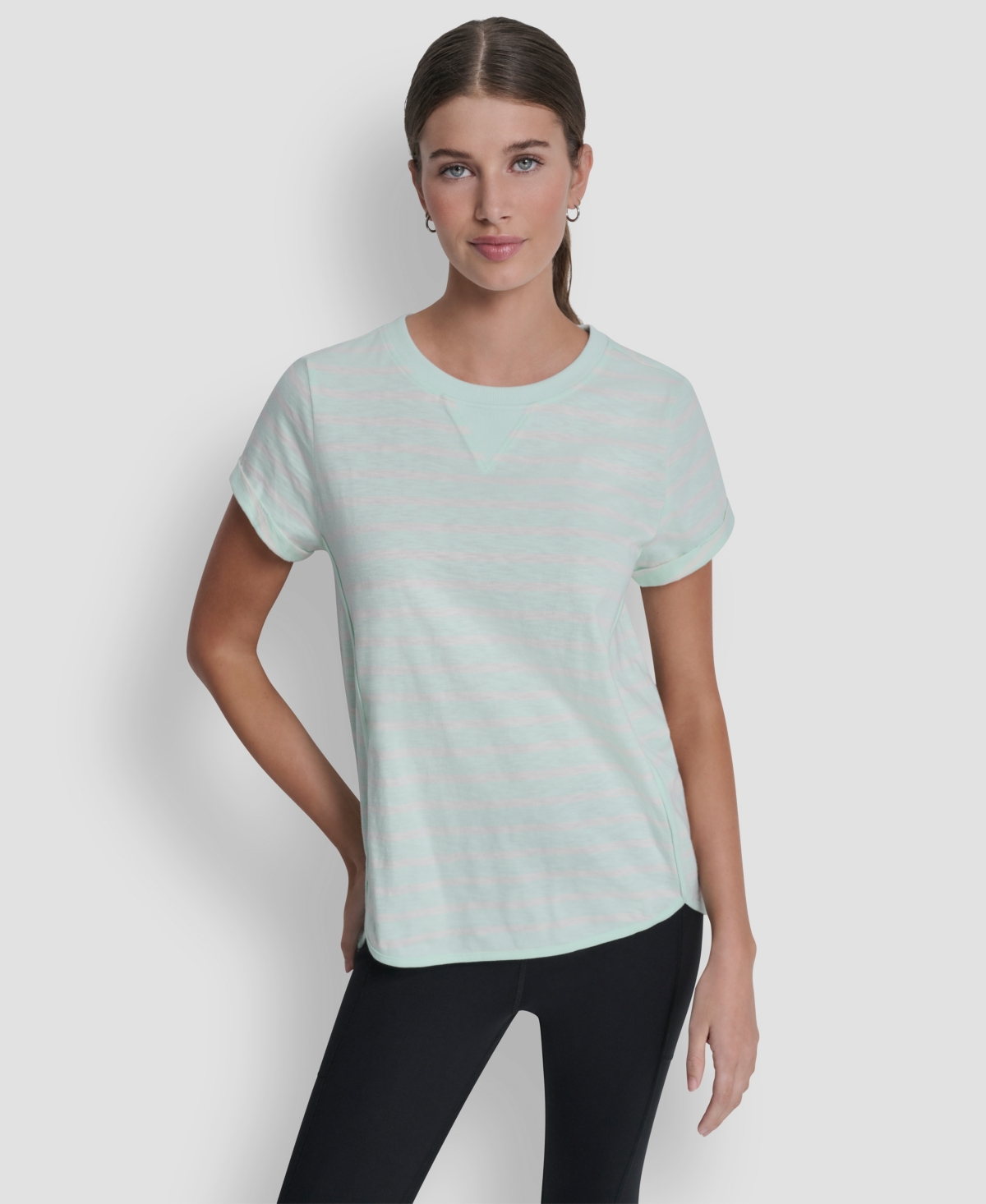 Dkny Sport Women's Embroidered Crewneck Logo Roll-Sleeve Top