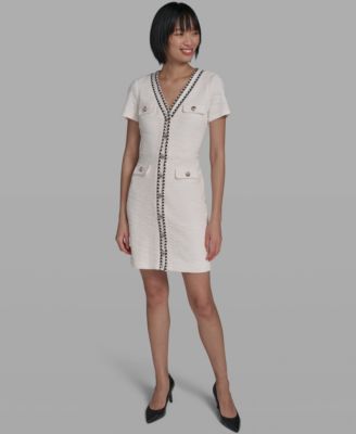 Women's V-Neck Tweed Sheath Dress