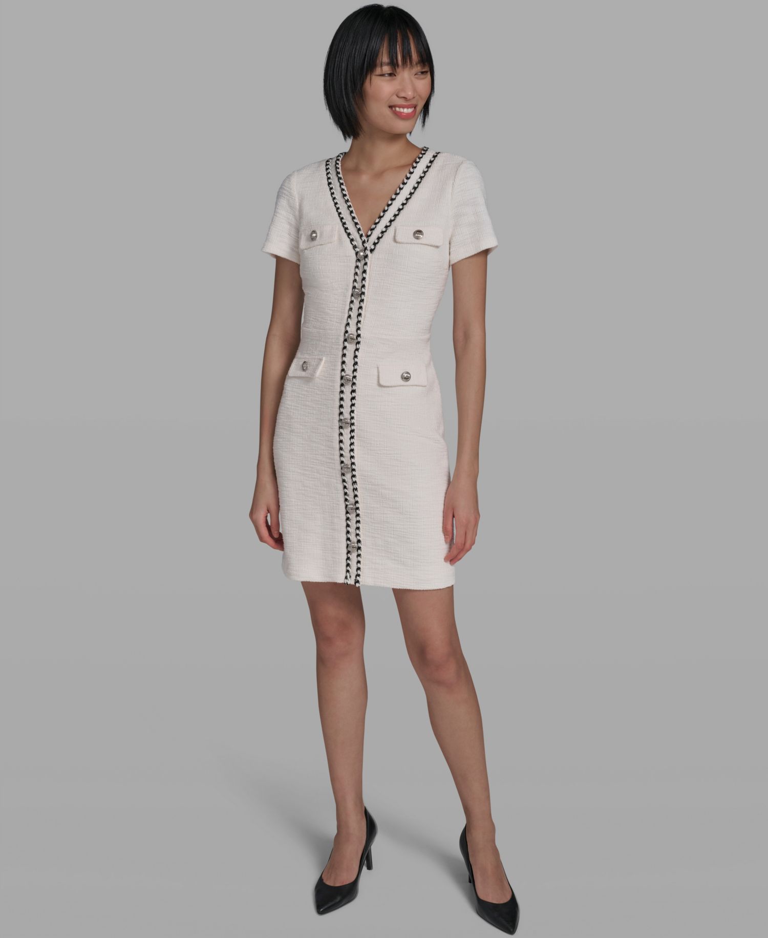 Women's V-Neck Tweed Sheath Dress
