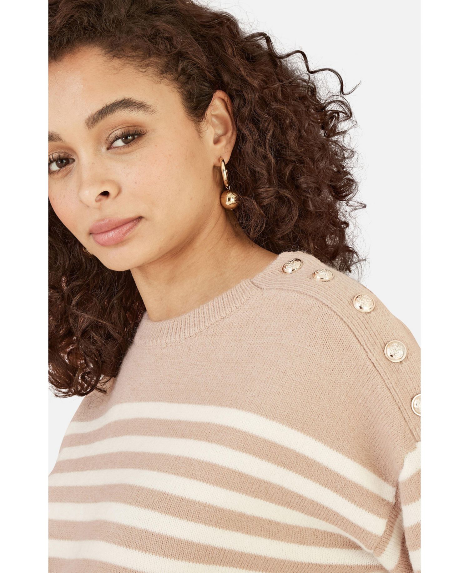 Women's Button Detail Stripe Knitted Jumper