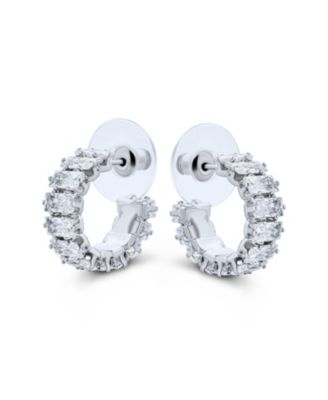 Classic Timeless Emerald Cut CZ Cubic Zirconia Mini Hoop Earrings Ear 0.5 Inch Dia