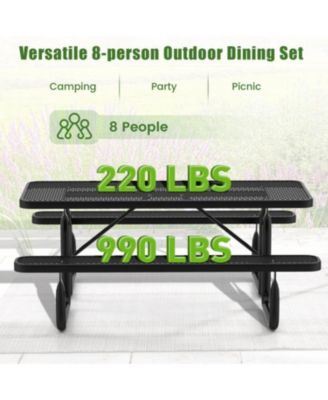 8-Person Picnic Table Set with Benches and Mesh Grid Design