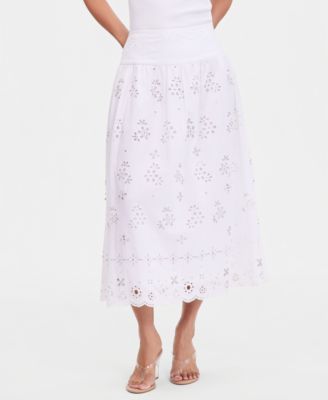 Women's Embellished Eyelet Midi Skirt