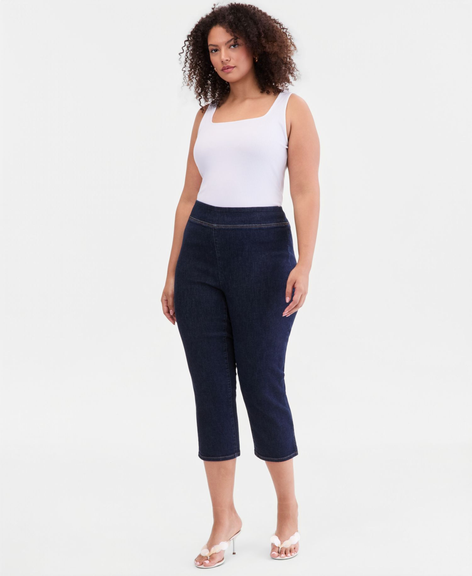 Plus Size Pull-On Capri Jeans