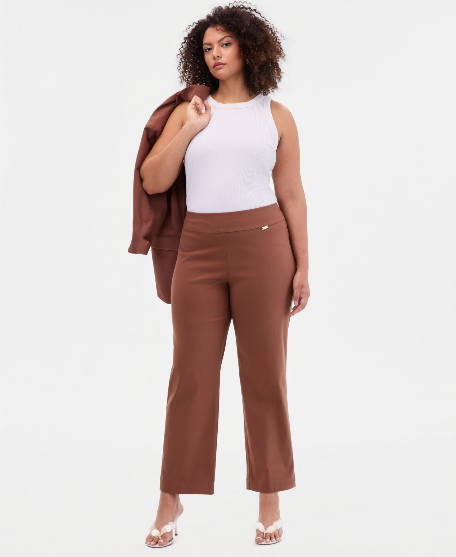 Plus Size Mid-Rise Pull-On Straight-Leg Pants