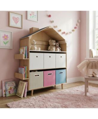 House-Shaped Children's Storage Rack / Toy Storage Organizer With Bookself for Kids' Rooms, Playrooms