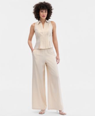 Women's Metallic Linen-Blend Wide-Leg Pants