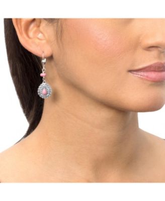 Sterling Rhodonite Pear-Shaped Concha Lever Back Earrings