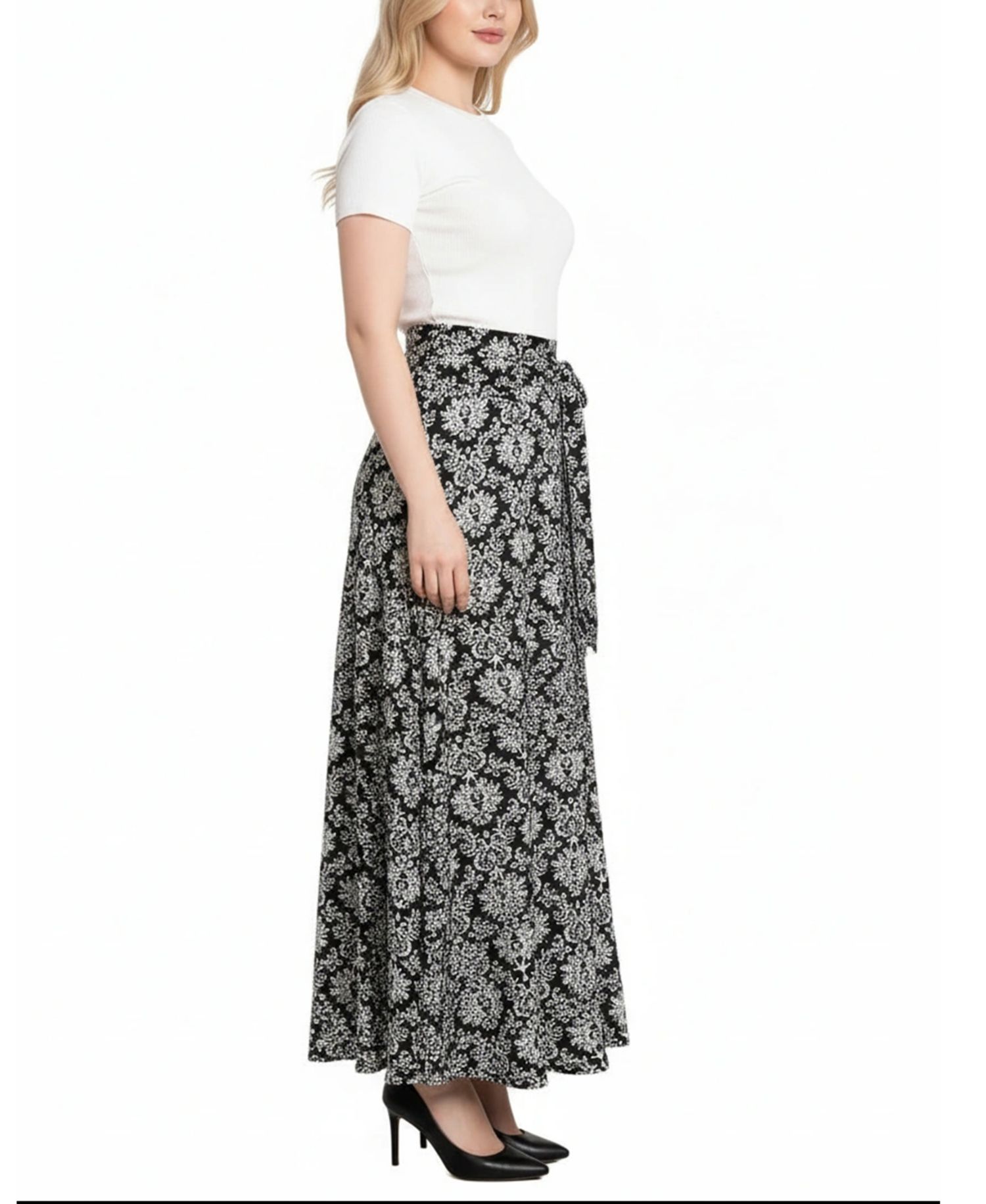 Petite Printed Maxi Skirt with Sash Waist Tie