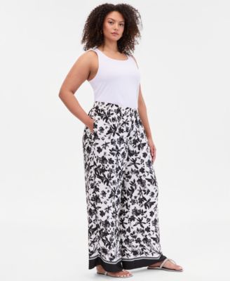 Plus Size Twill Wide-Leg Pants