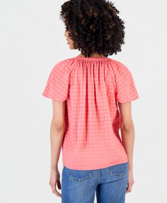 Petite Paisley Bloom Flutter-Sleeve Popover Top