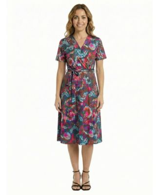 Petite Paisley Print Short-Sleeve Tie Waist Dress