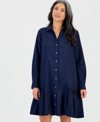 Women's Linen Blend Peplum Shirtdress
