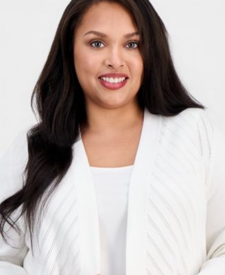 Plus Size Open-Front Long-Sleeve Cardigan Sweater 