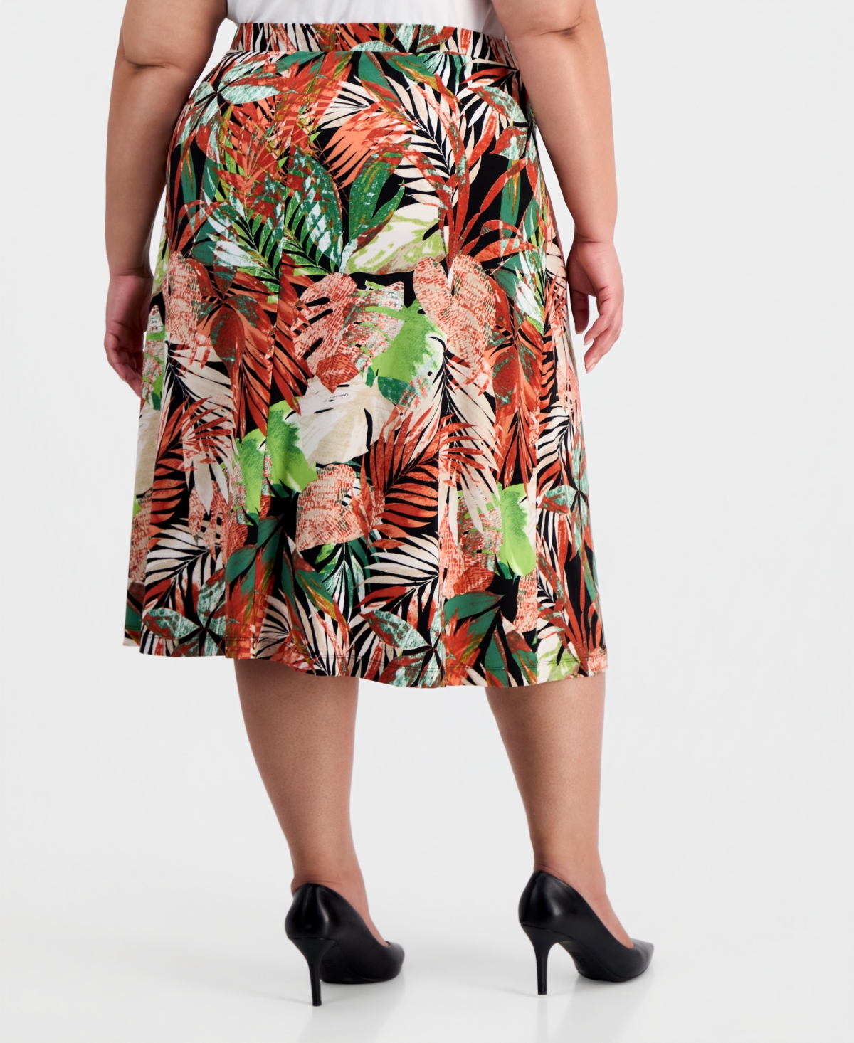 Kasper Plus Printed Pull-On Flare Midi Skirt