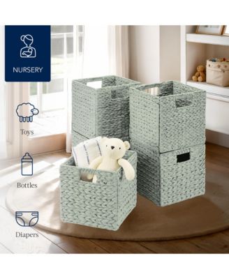 10.5x10.5in Hyacinth Storage Baskets, Set of 5 Multipurpose Collapsible Organizers