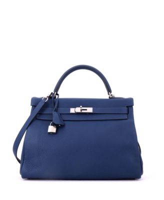 Kelly 32 Handbag Blue Togo with Palladium Hardware
