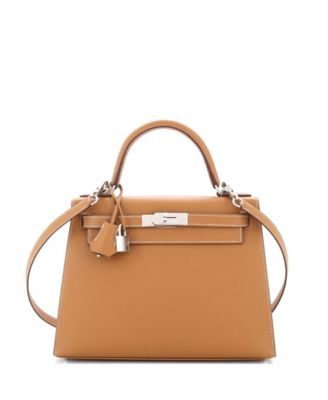 Kelly 28 Handbag Brown Epsom with Palladium Hardware