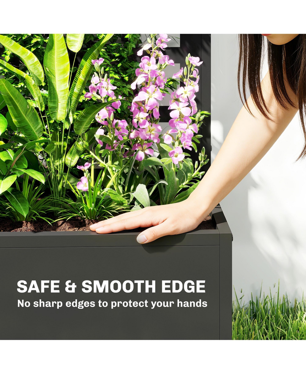 Outsunny Metal Planter Box with Trellis, Drain Holes