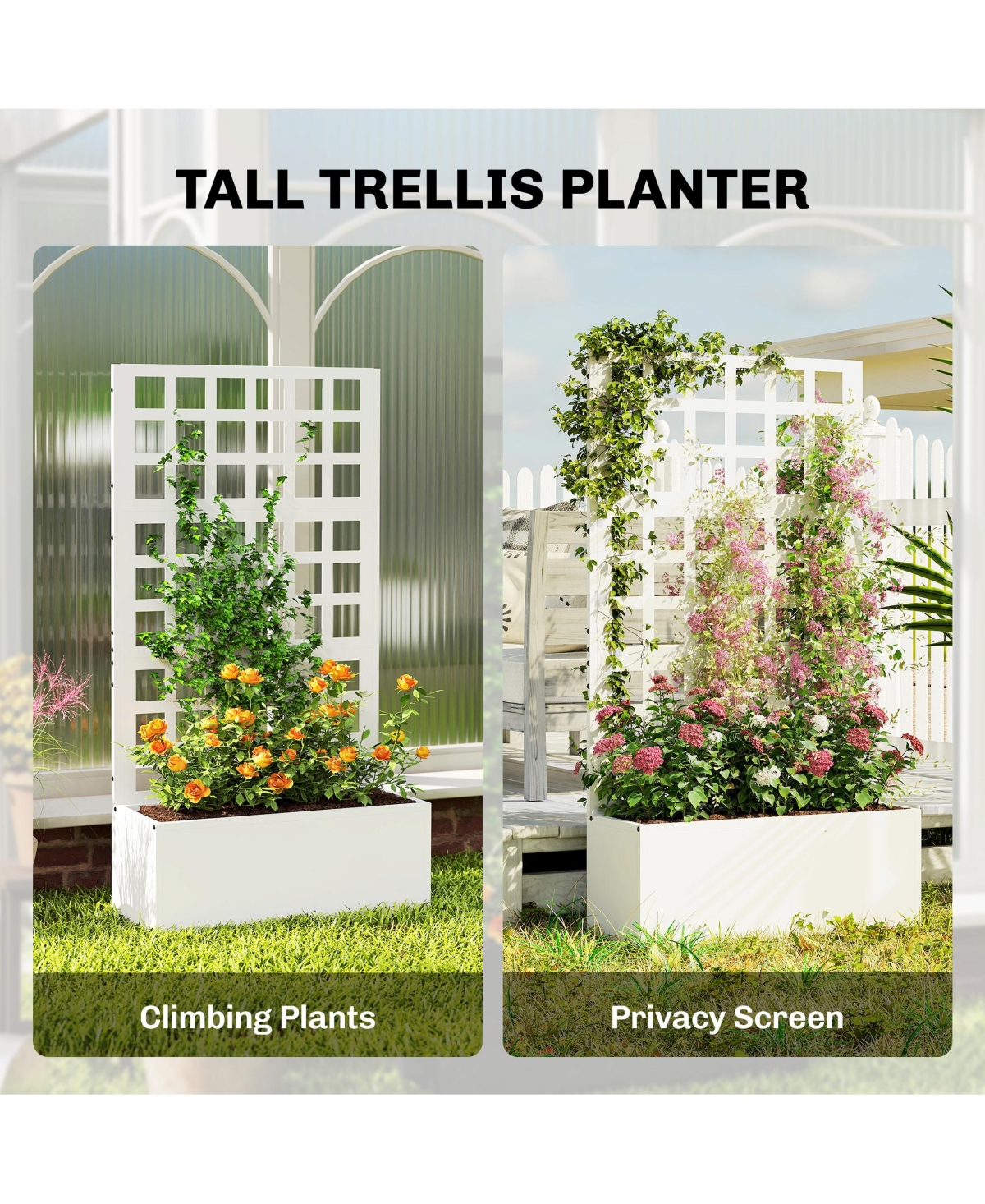 Outsunny Metal Planter Box with Trellis, Drain Holes