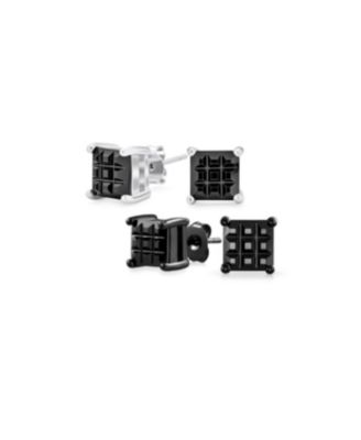 Set of 2 Invisible Cut Square CZ Checkboard Stud Earrings