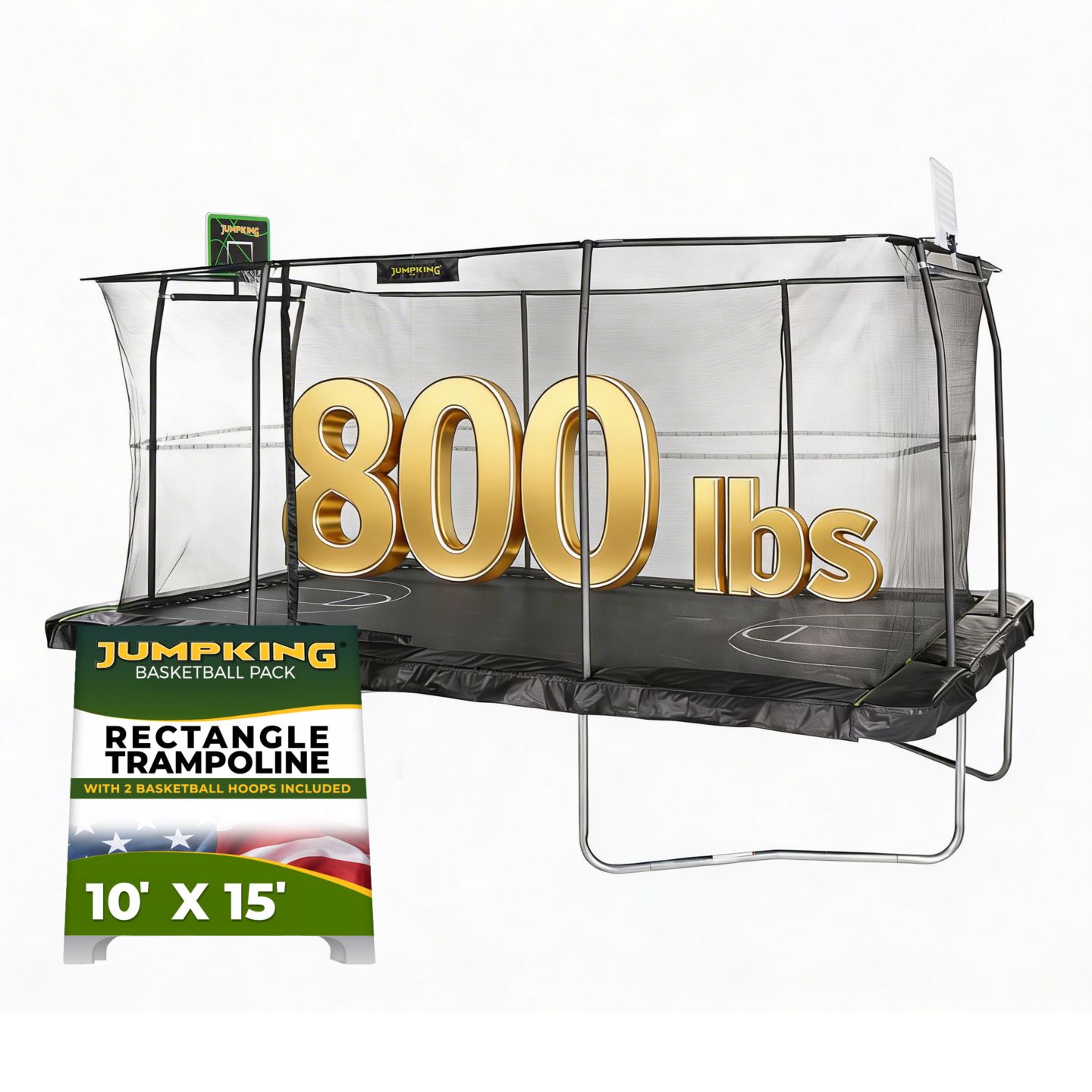 Детская игрушка JumpKing Rectangle Trampoline with Basketball Hoops & Breakaway Rim, 800 lb Capacity, Ages 6+ — фото 1