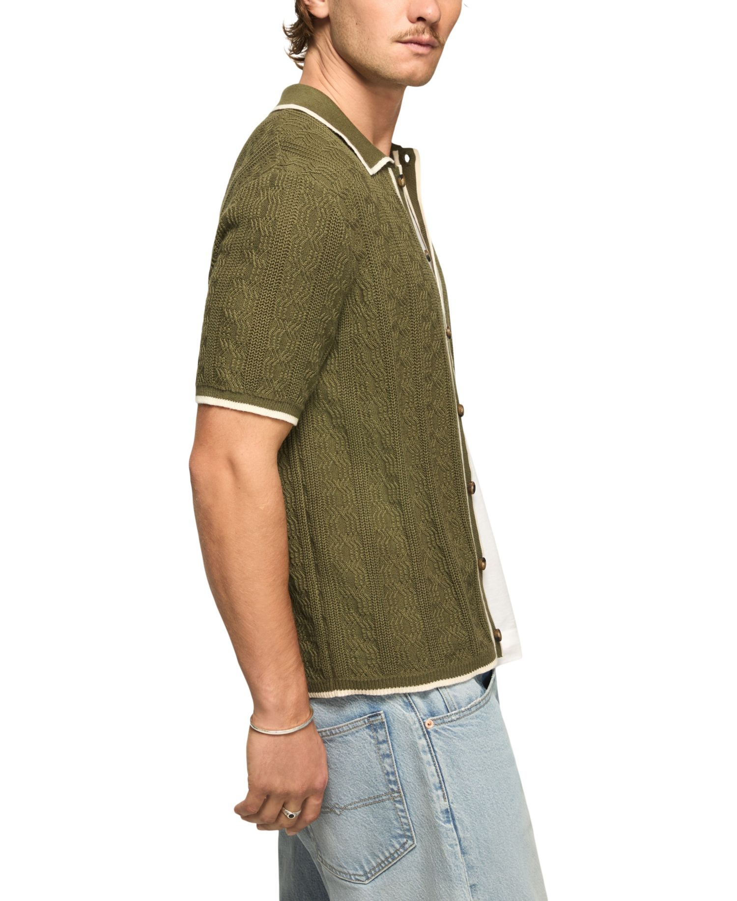 Men's Piping Detail Button-Front Short-Sleeve Shirt
