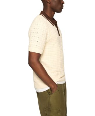 Men's Contrast Tip 4-Buttons Placket Polo Sweater