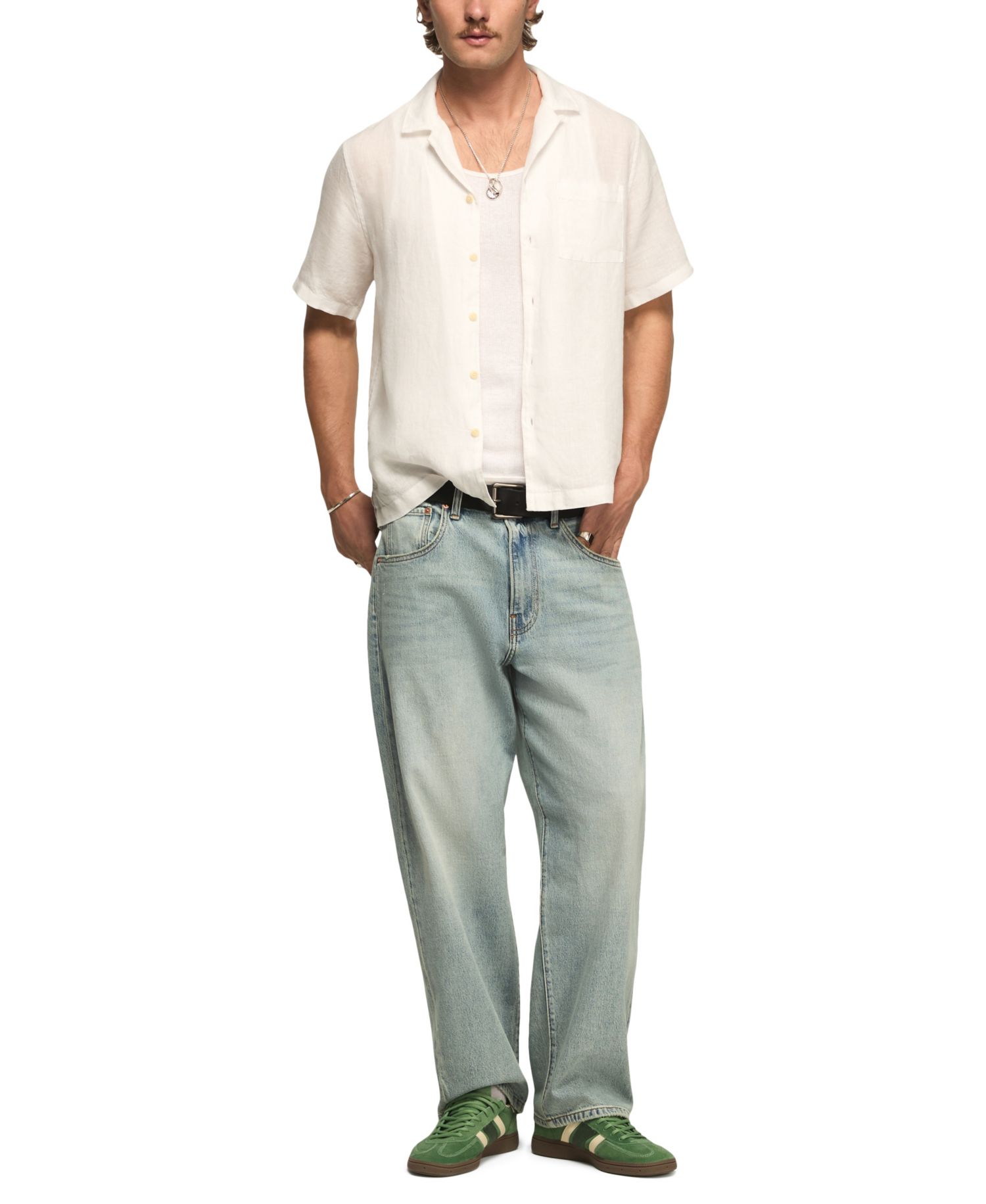Men's Short-Sleeve Linen Camp Collar Shirt