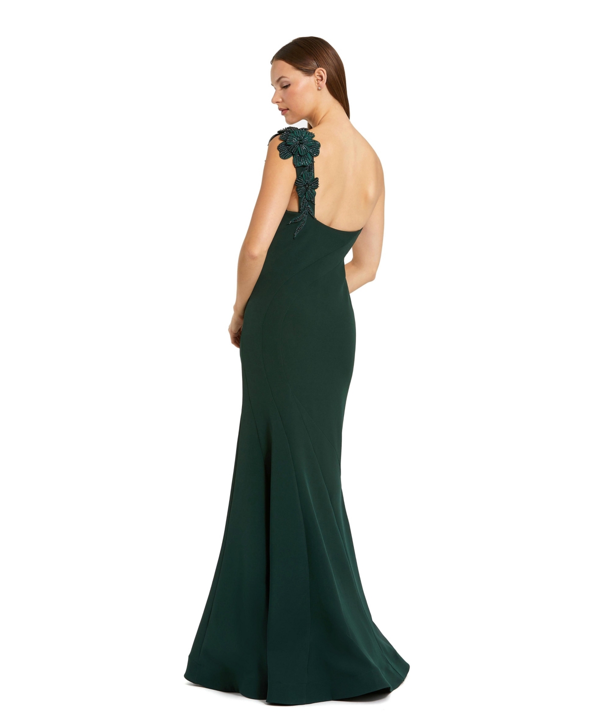 Mac Duggal Women's Crepe One Shoulder Beaded Flower Mermaid Gown
