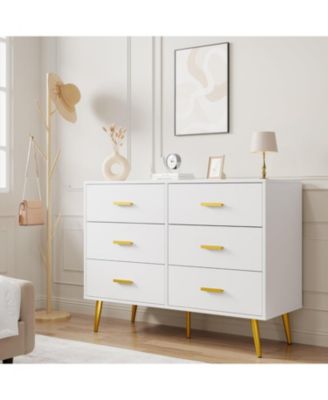 Modern 6-Drawer Dresser with Metal Handles, Wooden Storage Chest