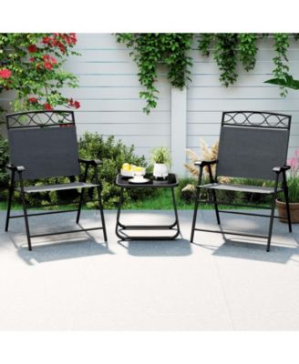 4 Pack Patio Folding Chairs w/ Backrests & Armrests Metal Frame Outdoor