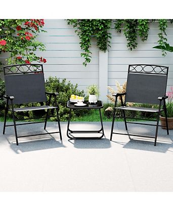 4 Pack Patio Folding Chairs w/ Backrests & Armrests Metal Frame Outdoor