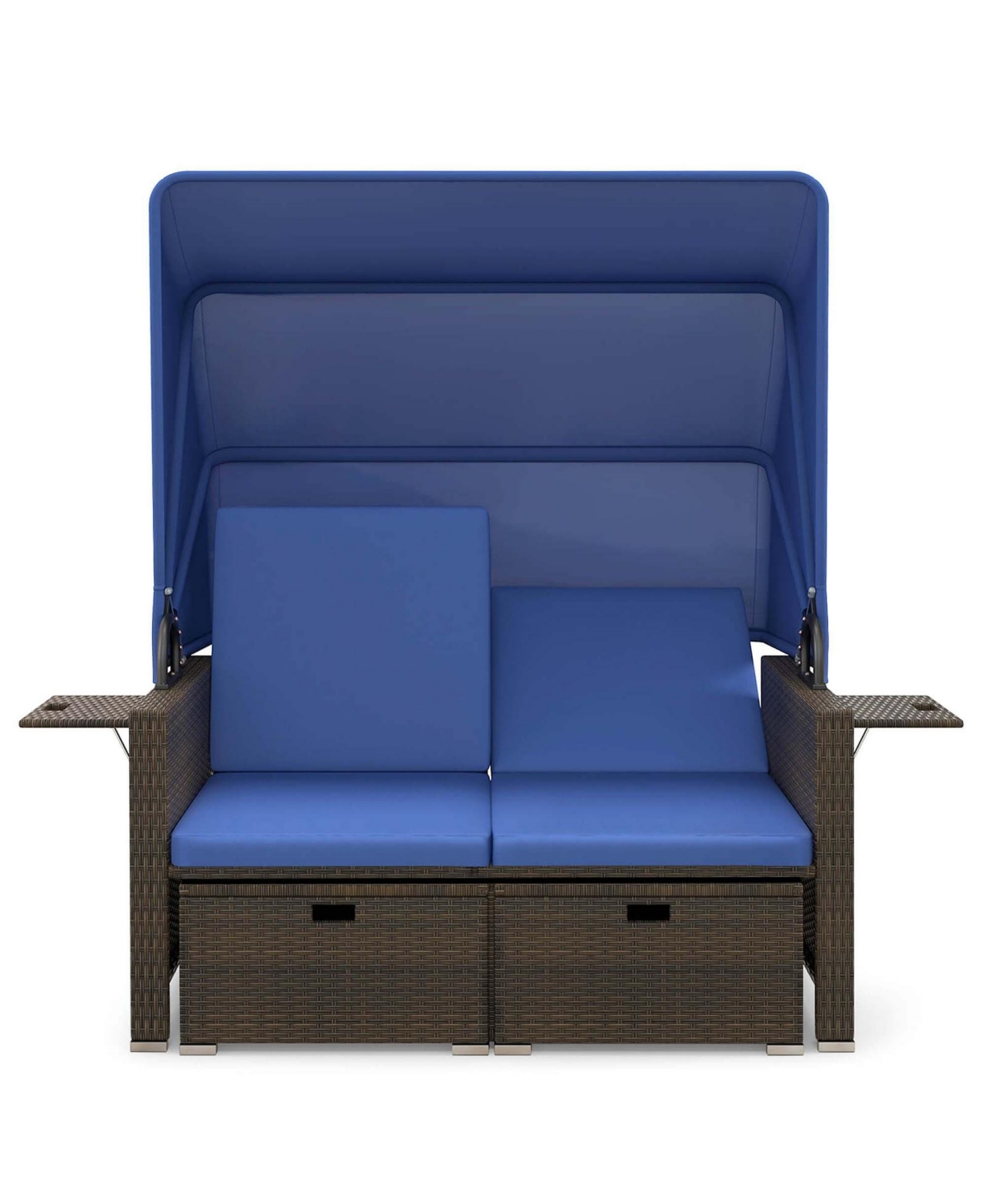Gymax Rattan Daybed w/ Adjustable Backrests and Retractable Canopy for Patio