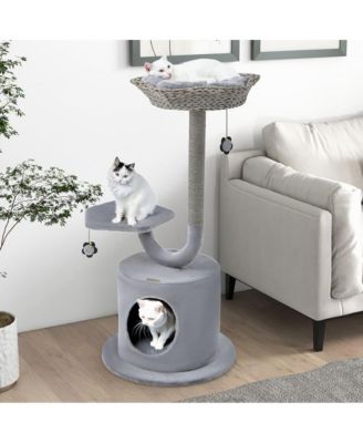 42" Cat Tower with Curved Metal Frame, Indoor Activity Tree for Large & Small Cats