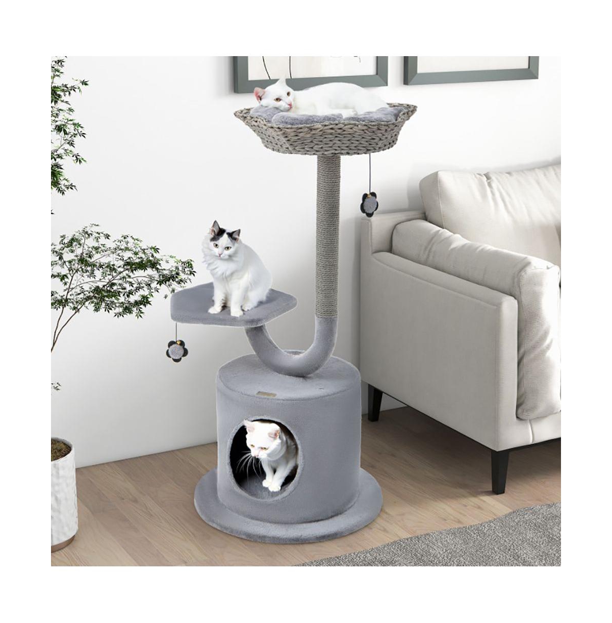 Aostirmotor 42" Cat Tower with Curved Metal Frame