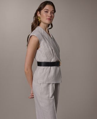 Women's Sleeveless Pinstripe Belted Vest