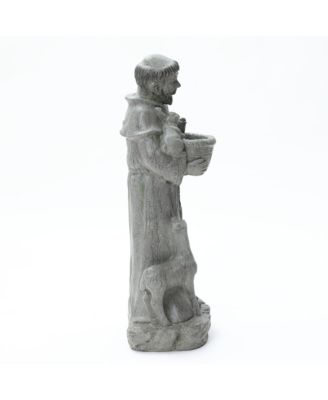 Saint Francis Garden Statue with Birdfeeder Bowl, Outdoor Sculpture with Animal Companions