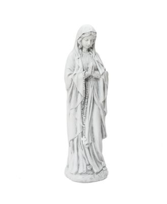 29.3" Praying Mary Statue with Rosary Beads, White Outdoor Religious Decor