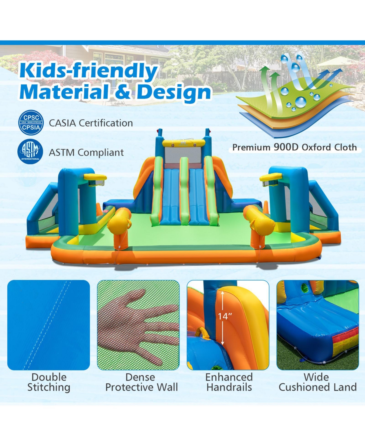 Mecale Kids Inflatable Water Slide with 2 Long Slides & 2 Soccer Goals, No Blower Included