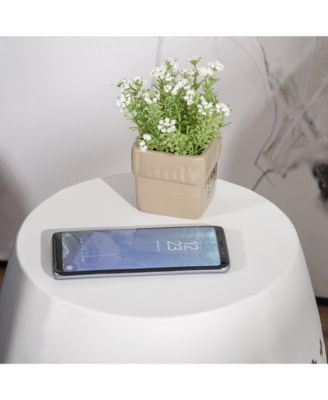 12.5" Steel Patio End Table, Round Hollow Drum Side Table, Accent Table for Indoor & Outdoor, White