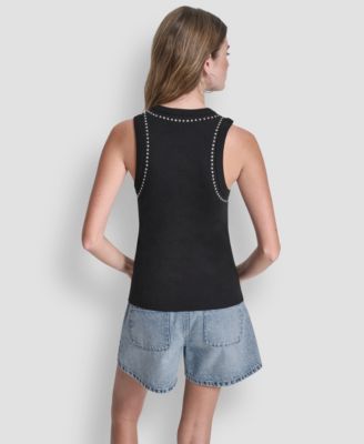 Women's Crewneck Tank Top With Dome Studs