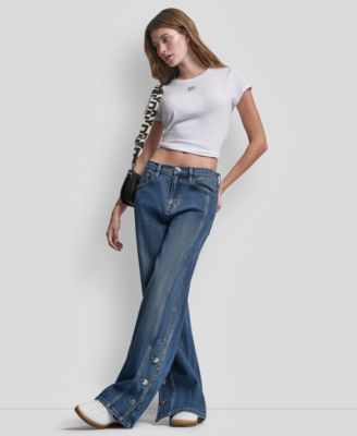 Women's Rhinestone Logo Crew Neck Baby T-Shirt