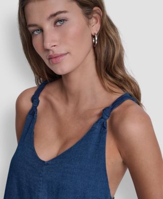 Women's Knotted Strap V-Neck A-Line Dress