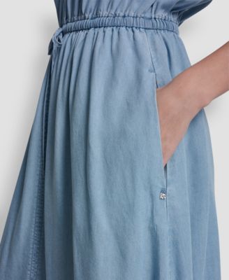 Women's Ruched Shoulder Sleeveless V-Neck Dress