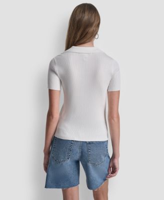 Women's Short-Sleeve Rib Collared Polo Top