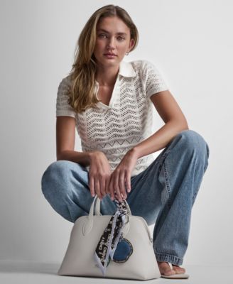 Women's Short-Sleeve V-Neck Polo Cropped Sweater