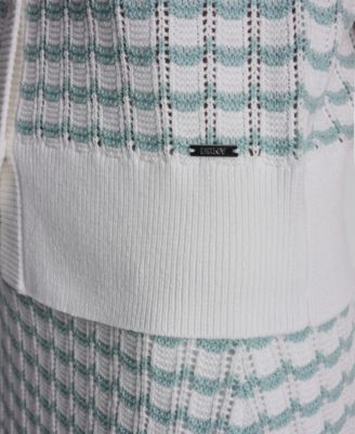 Women's Sleeveless Button-Front Shell & Pointelle Stitch Crew Neck Sweater