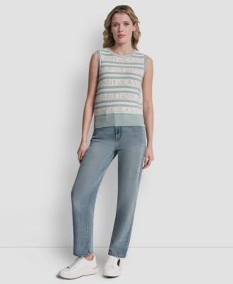 Women's Sleeveless Logo Pointelle Striped Sweater