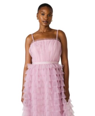 Juniors' Tiered Tulle Square Neck Gown